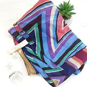 Vintage🔖Silk Long Scarf💙 70's Accessorize| Multicolor Art Deco